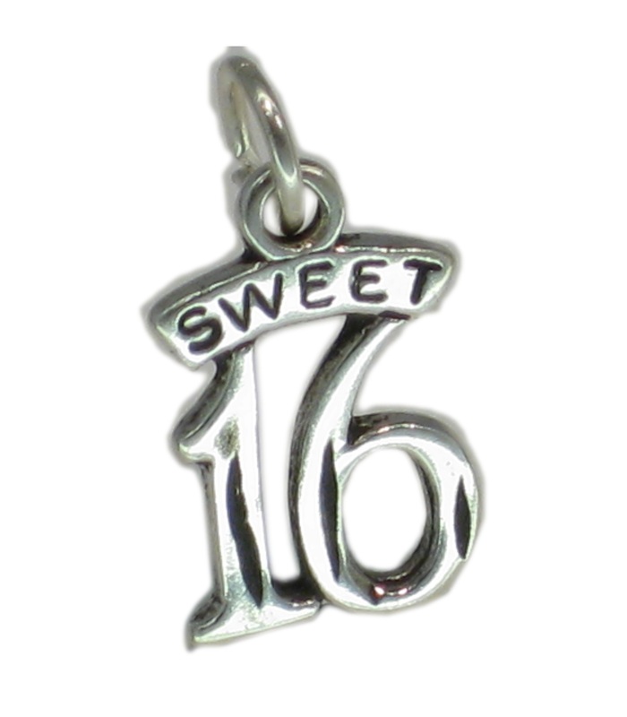 Sweet 16 Sixteen small sterling silver charm .925 x 1 16th birthday SSLP1259B 
