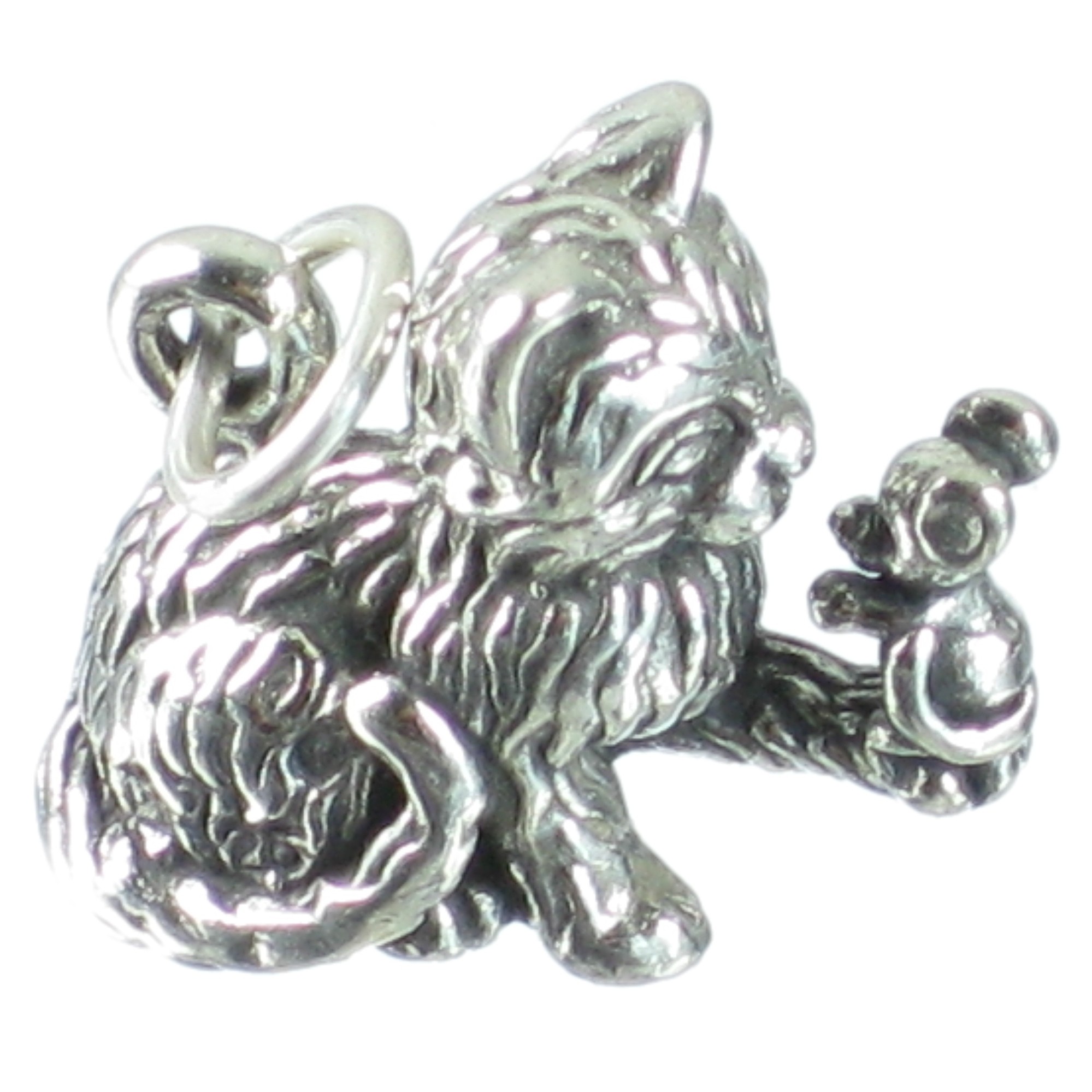 Cat playing with a mouse sterling silver charm .925 x 1 Cats charms