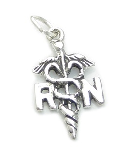 SILVER RN REGISTERED NURSE MEDICAL CHARM W/ SPLIT RING 
