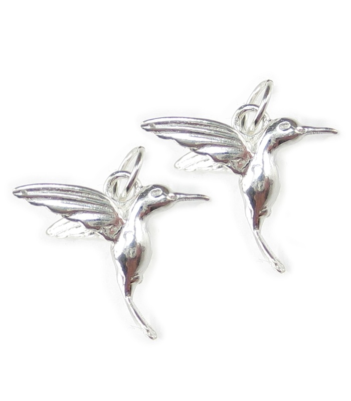 Pack of 10 Hummingbirds small sterling silver charms .925 birds