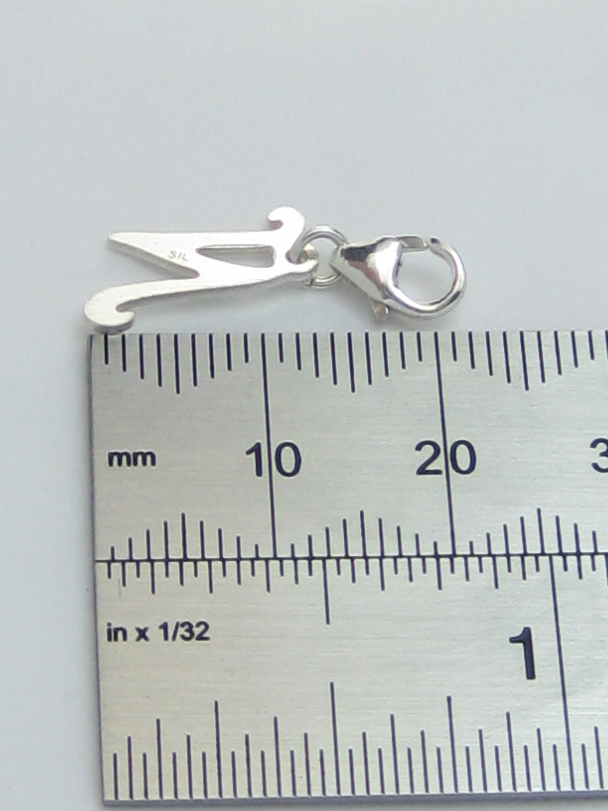 Letter N Initial sterling silver charm on 9mm clip .925 x1